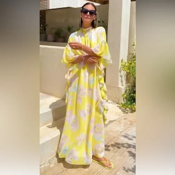 H&M Yellow and White Maxi Dress with Flutter Sleeves - Picture 8 of 8